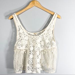 HOLLISTER boho chic crop top tank lace blouse Sz L